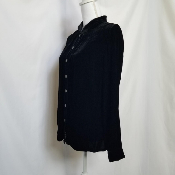 J.jill black silk & rayon black velvet velour long-sleeve blouse shirt top sz Sm - Picture 6 of 8